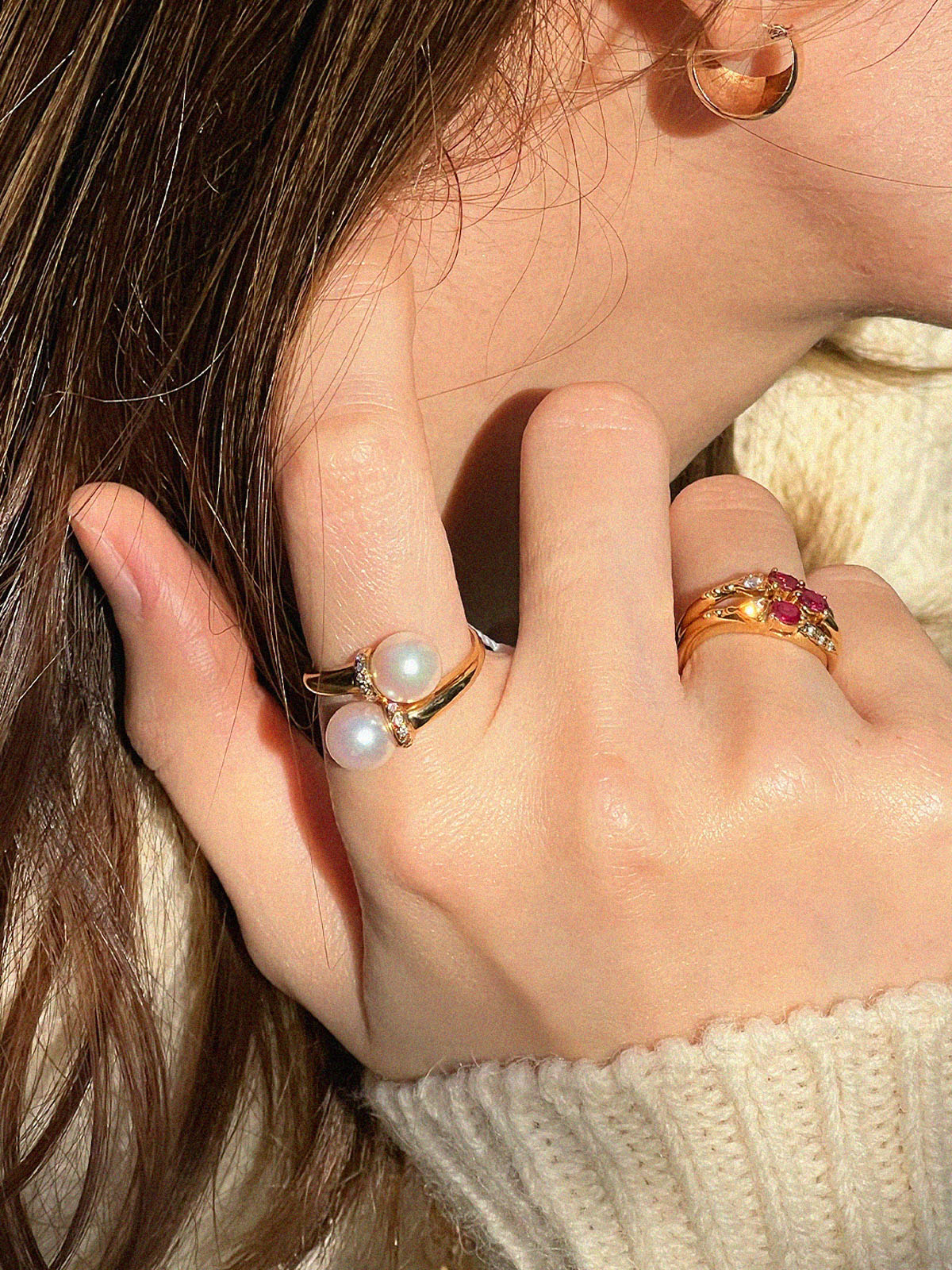 18K Pearl Diamond Design Ring Gold/White