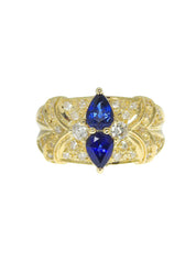 18Kサファイアダイヤモンドデザインリング ゴールド/ブルー