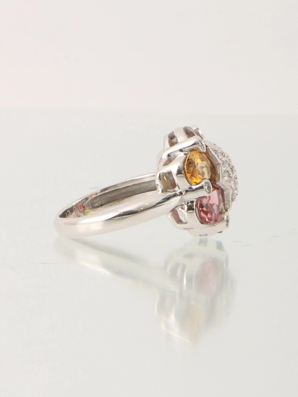 18K Tourmaline Diamond Hexagram Motif Ring Silver/Multi