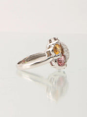 18K Tourmaline Diamond Hexagram Motif Ring Silver/Multi