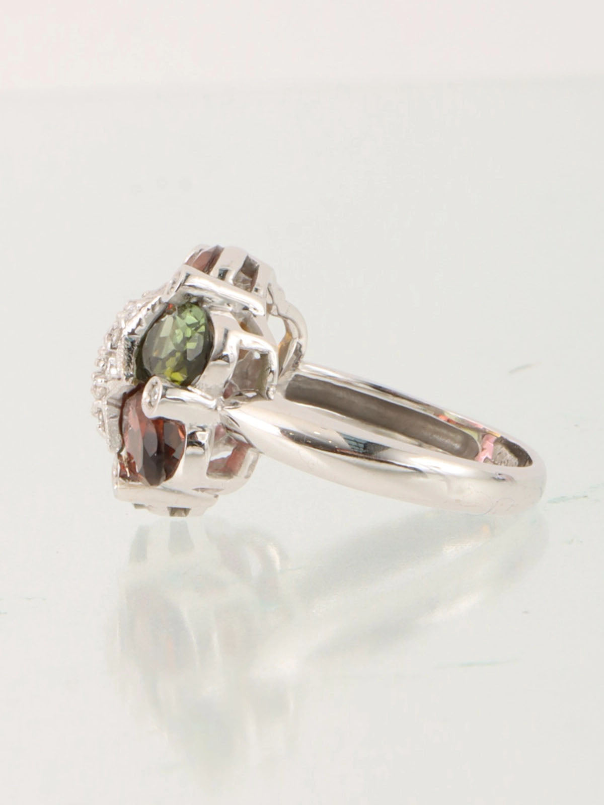 18K Tourmaline Diamond Hexagram Motif Ring Silver/Multi