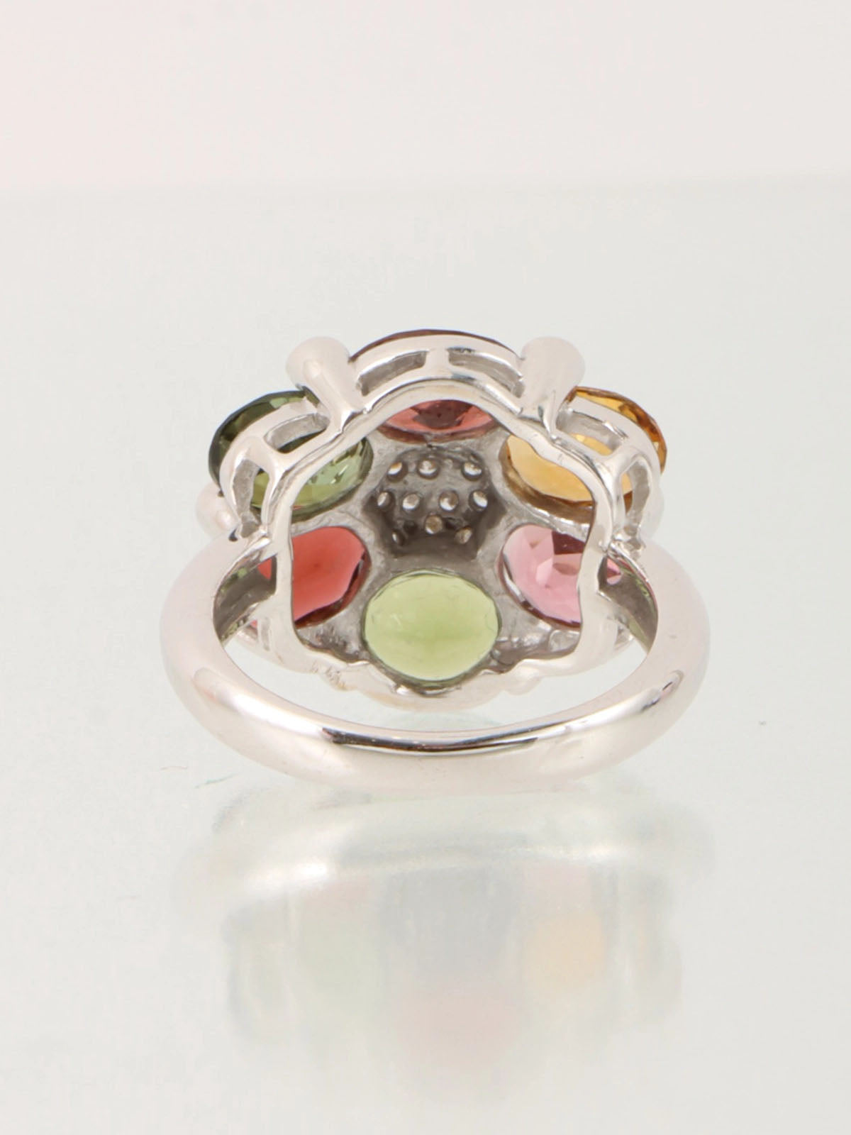 18K Tourmaline Diamond Hexagram Motif Ring Silver/Multi