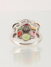 18K Tourmaline Diamond Hexagram Motif Ring Silver/Multi