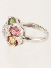 18K Tourmaline Diamond Hexagram Motif Ring Silver/Multi