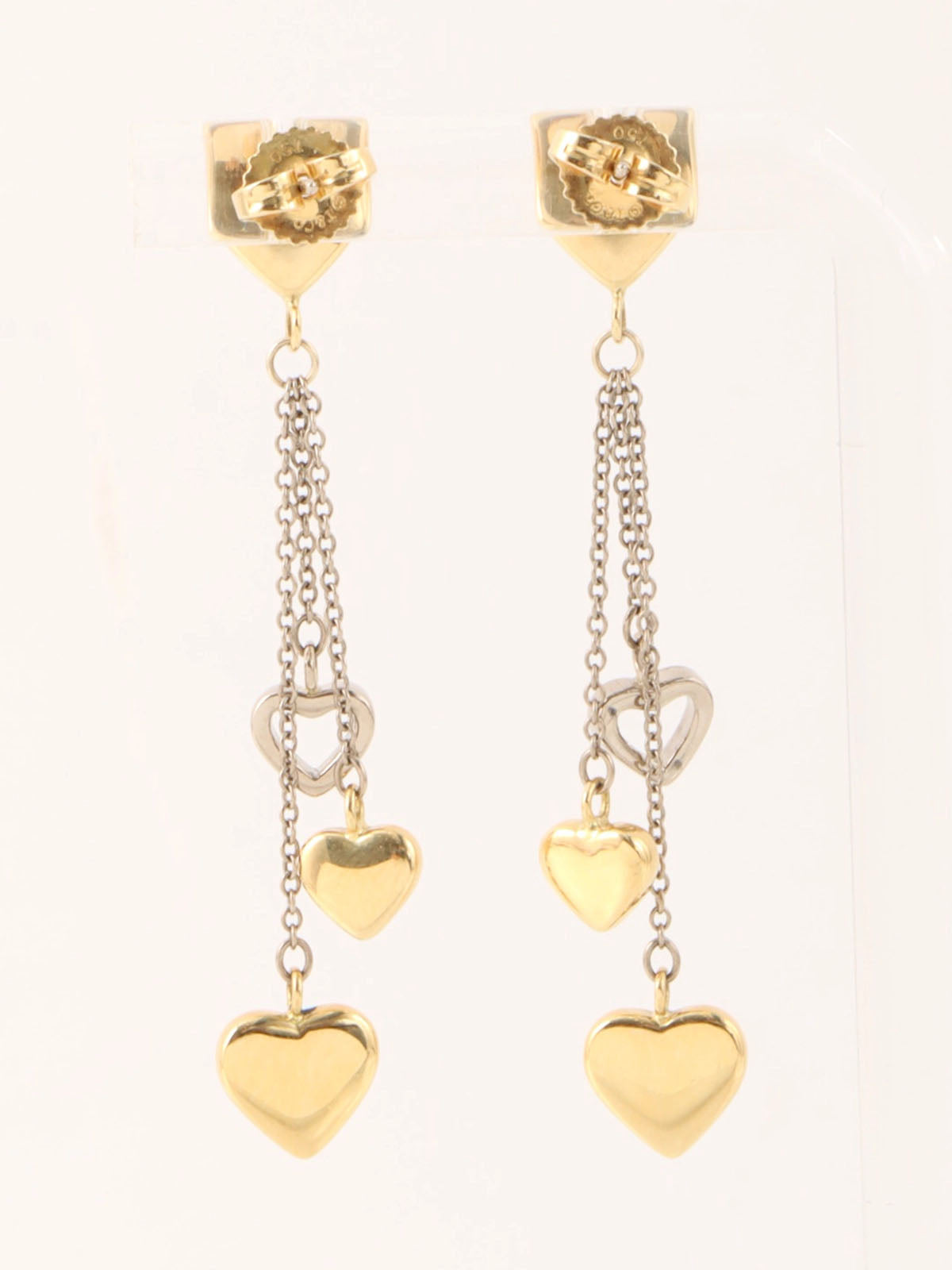 18Kマルチドロップハートピアス　ゴールド／シルバー