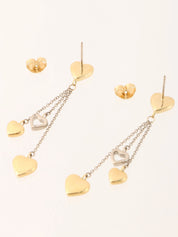 18Kマルチドロップハートピアス　ゴールド／シルバー