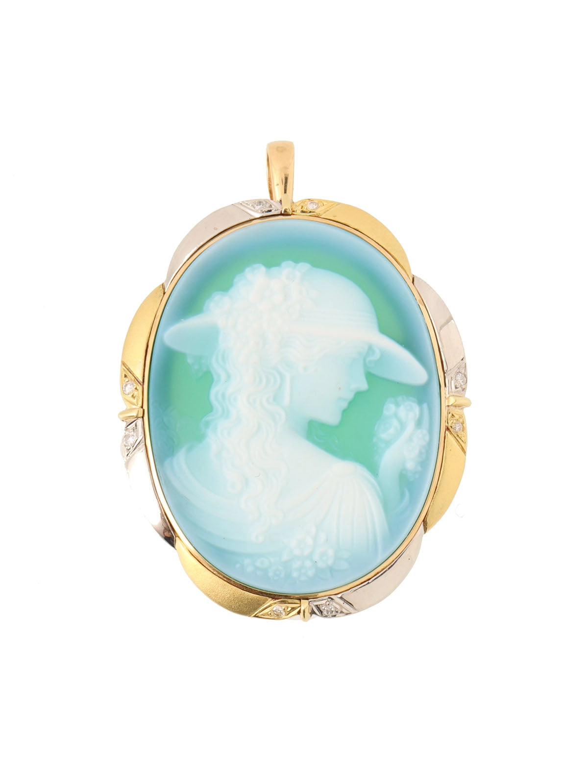 Gerhard Schmidt 18K Platinum Diamond Two-Way Cameo Brooch in White/Green/Gold