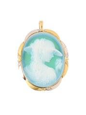 Gerhard Schmidt 18K Platinum Diamond Two-Way Cameo Brooch in White/Green/Gold