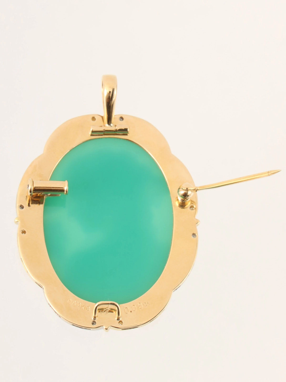 Gerhard Schmidt 18K Platinum Diamond Two-Way Cameo Brooch in White/Green/Gold