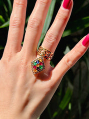 18Kサファイアダイヤモチーフスウィングリング ゴールド/マルチ