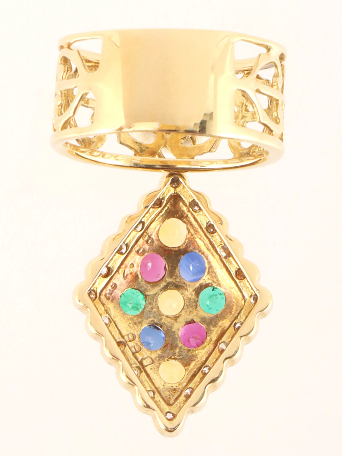 18K Sapphire and Diamond Motif Swing Ring, Gold/Multi