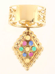 18K Sapphire and Diamond Motif Swing Ring, Gold/Multi