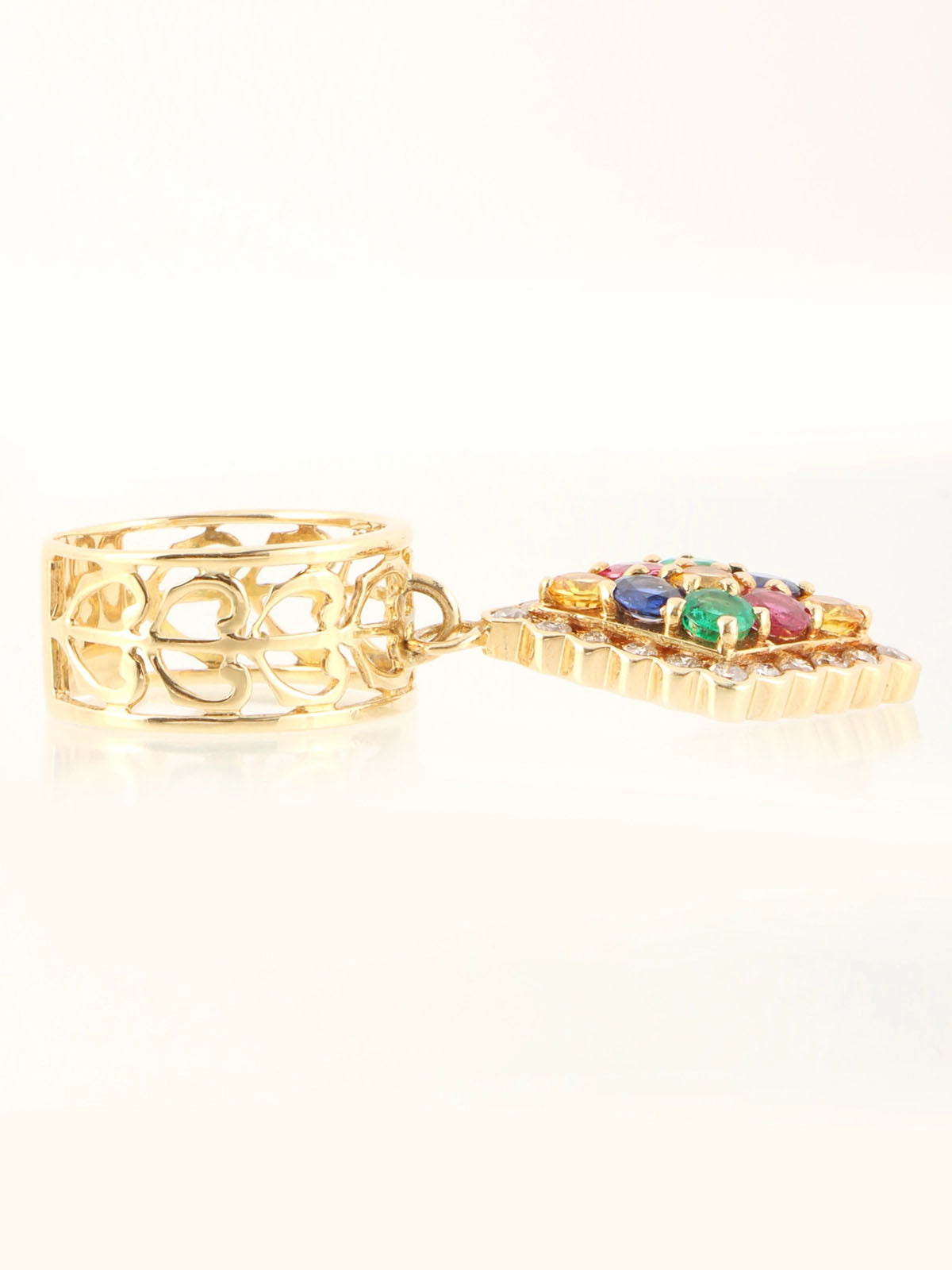 18K Sapphire and Diamond Motif Swing Ring, Gold/Multi