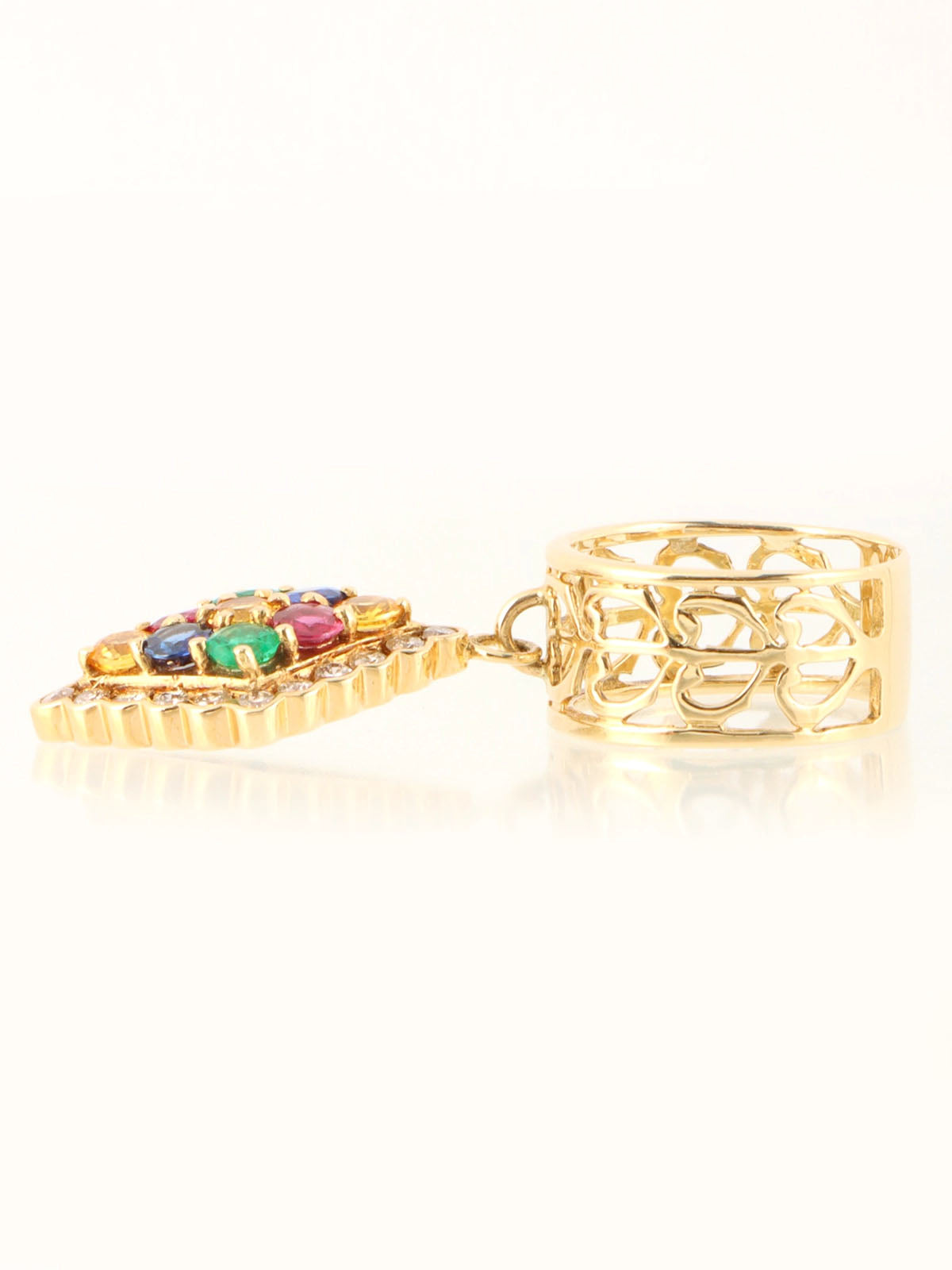18K Sapphire and Diamond Motif Swing Ring, Gold/Multi