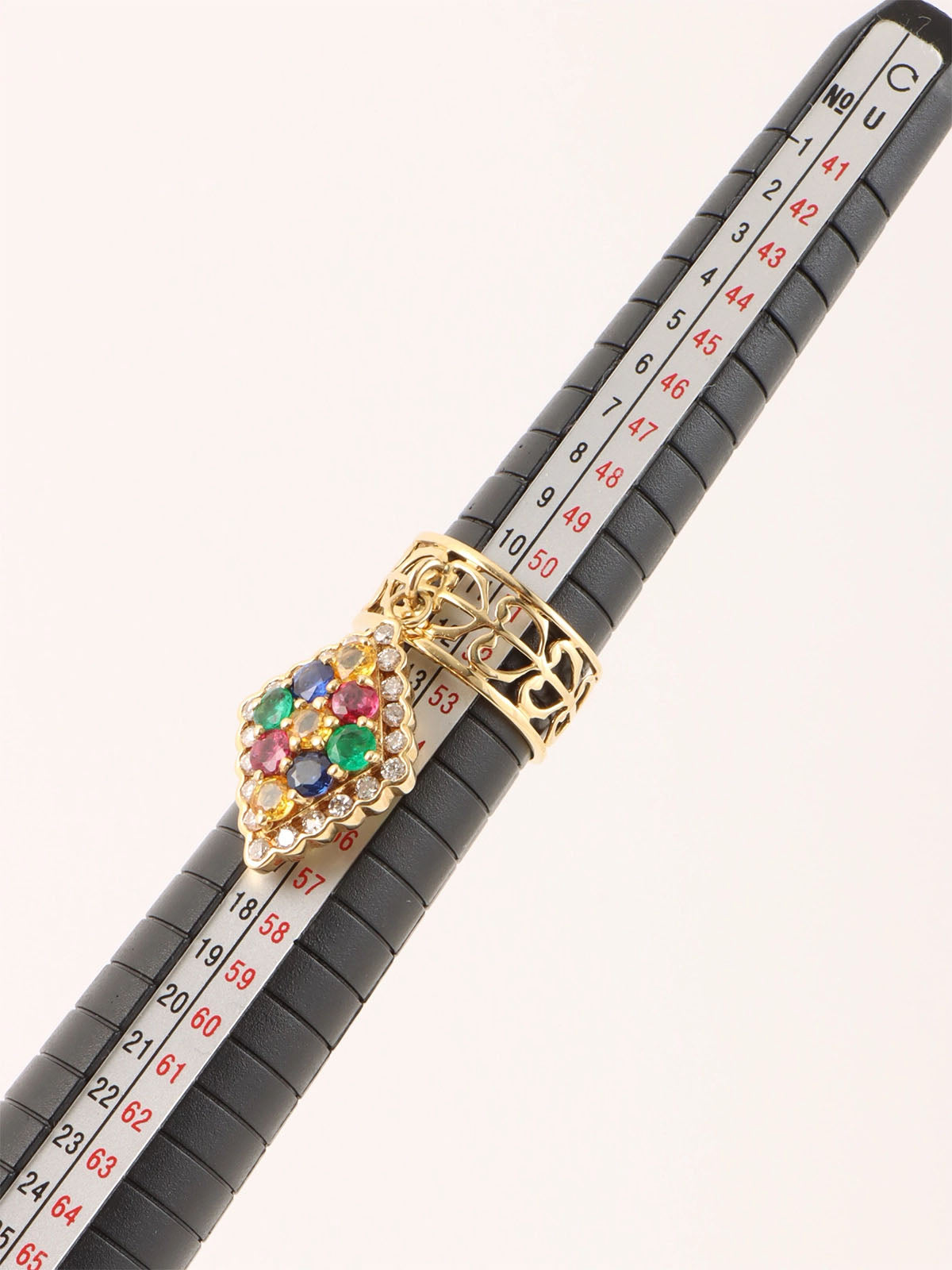 18K Sapphire and Diamond Motif Swing Ring Gold/Multi