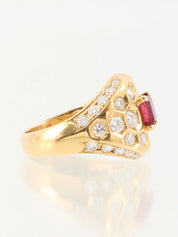 18K Gold/Red Diamond Ruby Design Ring