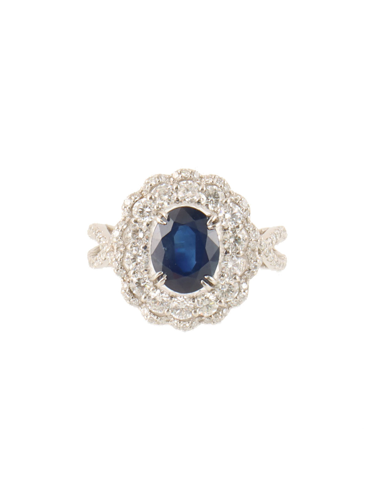 Platinum Sapphire and Diamond Design Ring in Silver/Navy