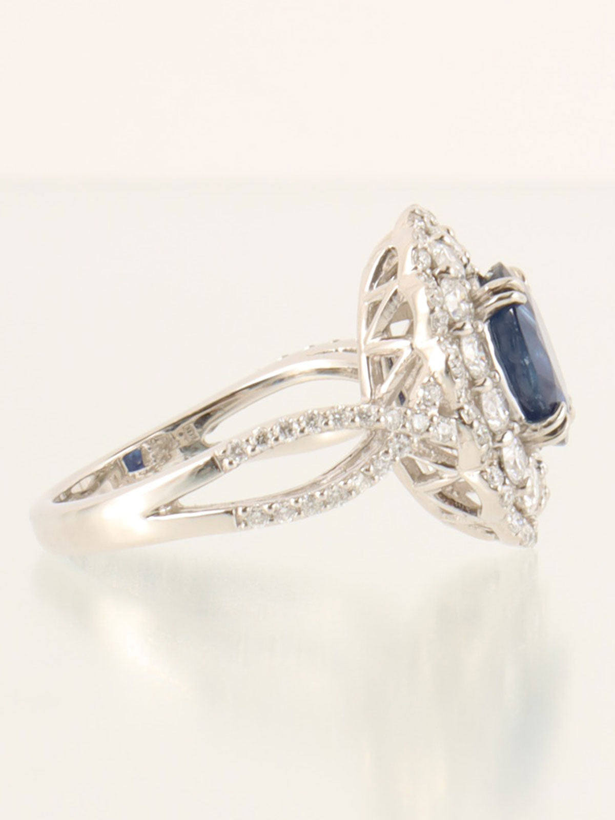 Platinum Sapphire and Diamond Design Ring in Silver/Navy