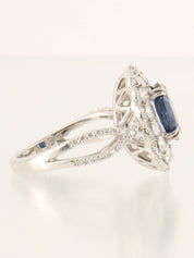 Platinum Sapphire and Diamond Design Ring in Silver/Navy