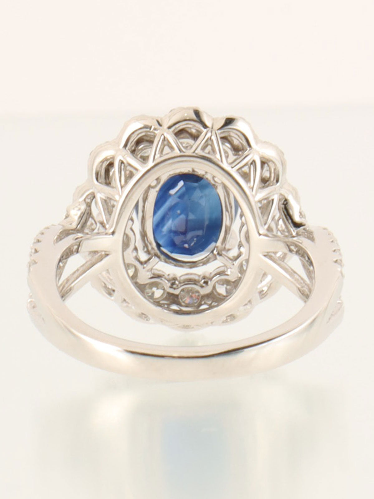 Platinum Sapphire and Diamond Design Ring in Silver/Navy