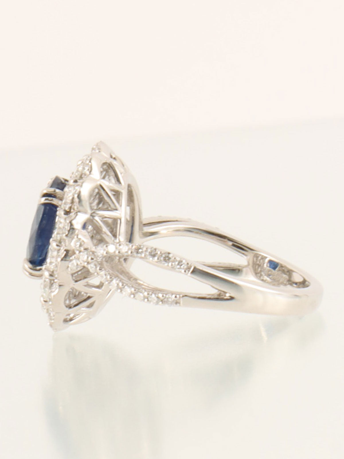 Platinum Sapphire and Diamond Design Ring in Silver/Navy