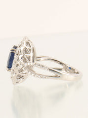 Platinum Sapphire and Diamond Design Ring in Silver/Navy