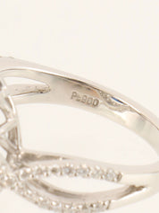 Platinum Sapphire and Diamond Design Ring in Silver/Navy