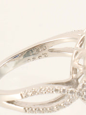 Platinum Sapphire and Diamond Design Ring in Silver/Navy