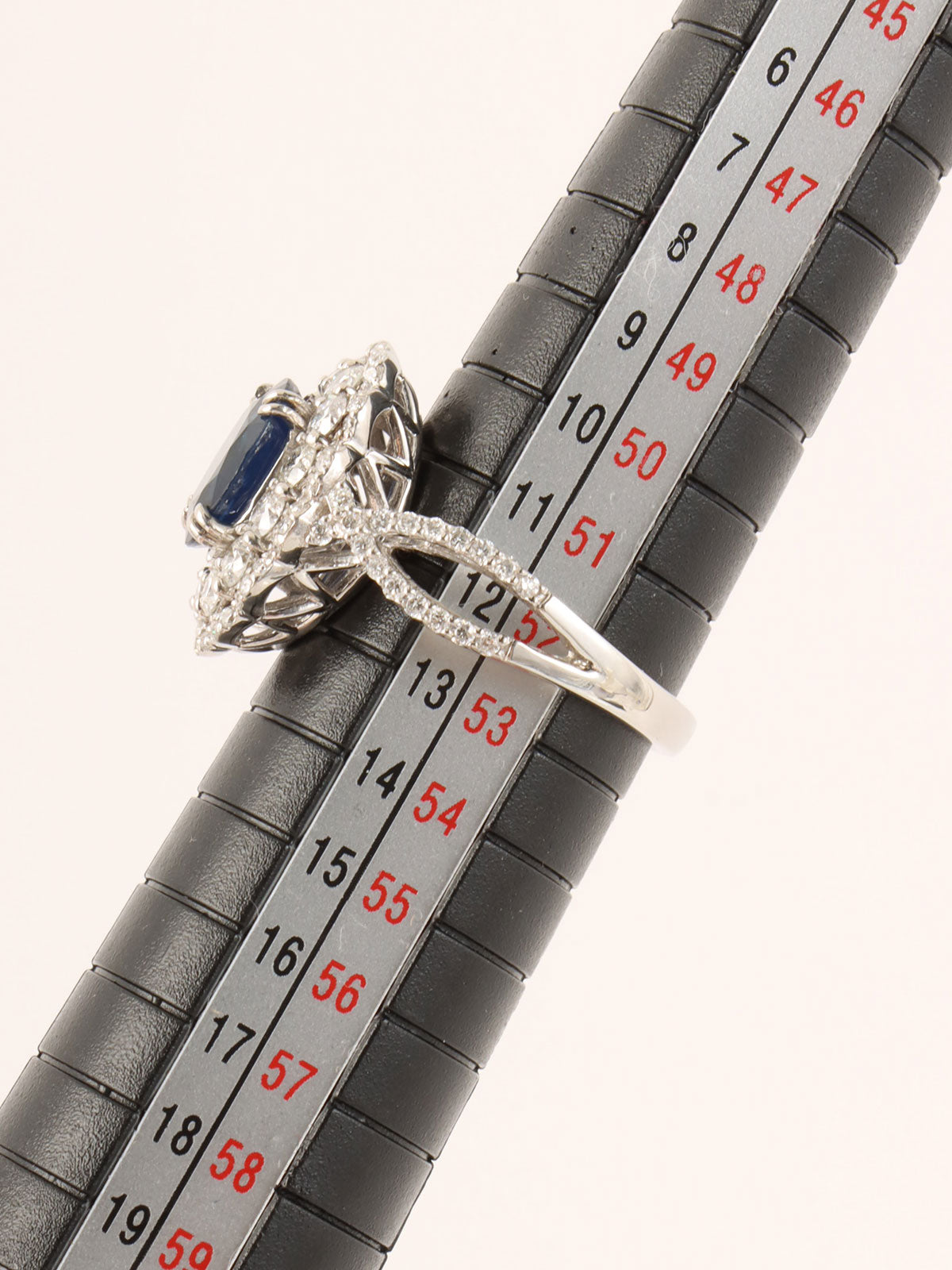 Platinum Sapphire and Diamond Design Ring in Silver/Navy