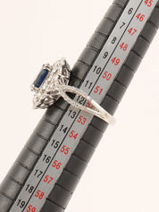 Platinum Sapphire and Diamond Design Ring in Silver/Navy