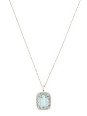 Platinum Aquamarine Diamond Square Necklace in Silver/Light Blue