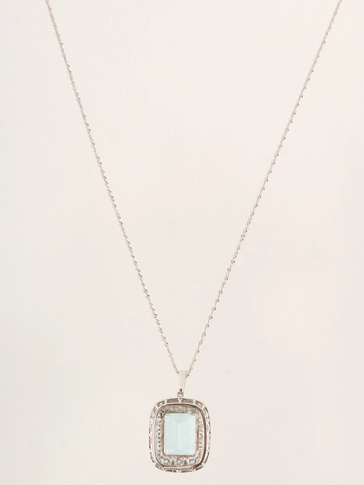 Platinum Aquamarine Diamond Square Necklace in Silver/Light Blue