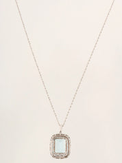 Platinum Aquamarine Diamond Square Necklace in Silver/Light Blue