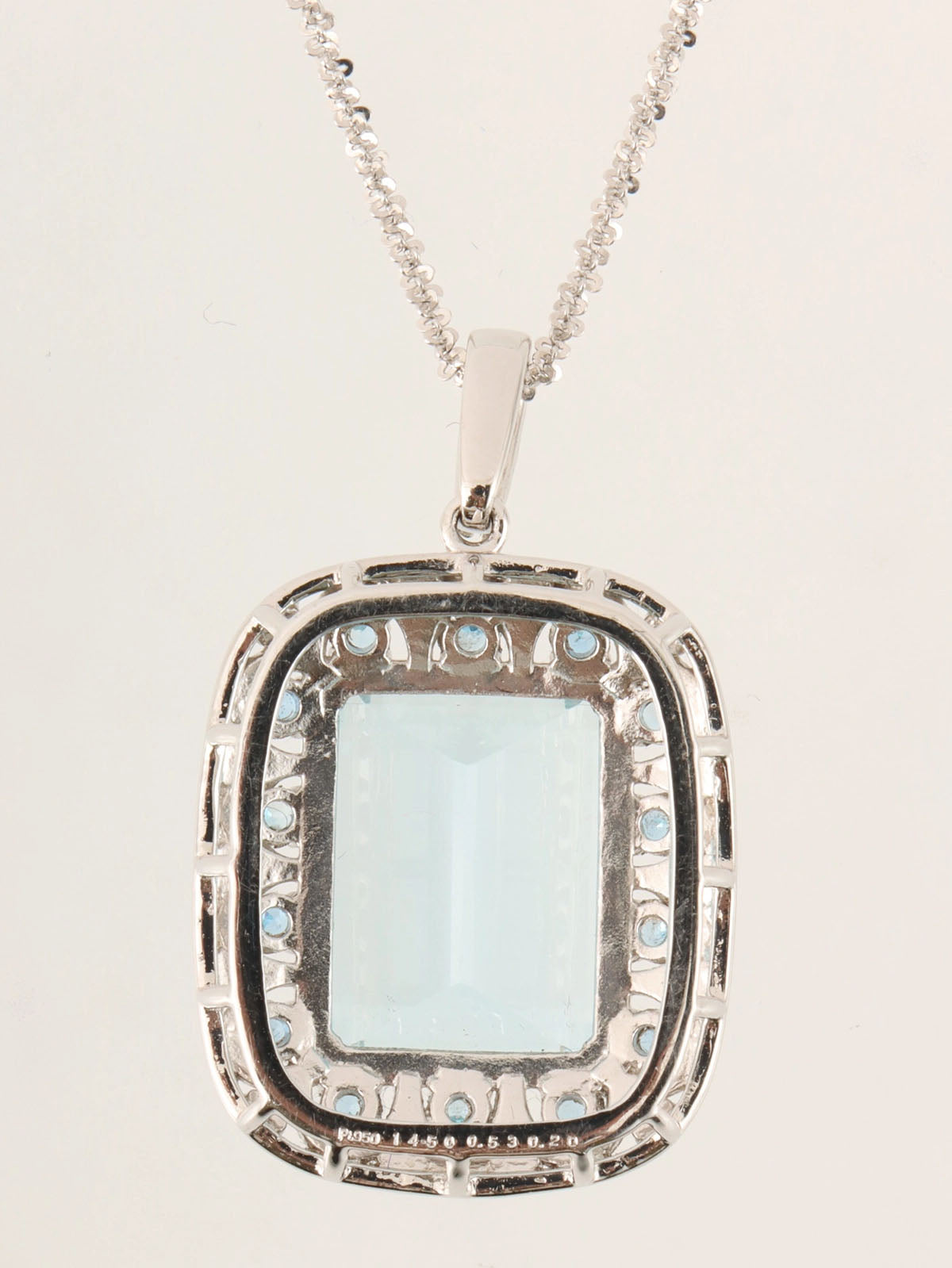 Platinum Aquamarine Diamond Square Necklace in Silver/Light Blue