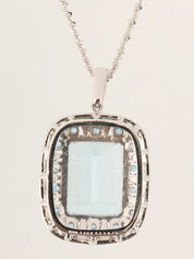 Platinum Aquamarine Diamond Square Necklace in Silver/Light Blue