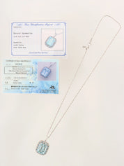 Platinum Aquamarine Diamond Square Necklace in Silver/Light Blue