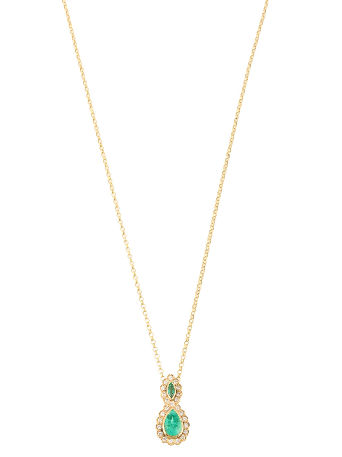 18Kエメラルドダイヤモンドティアドロップデザインネックレス　ゴールド／グリーン