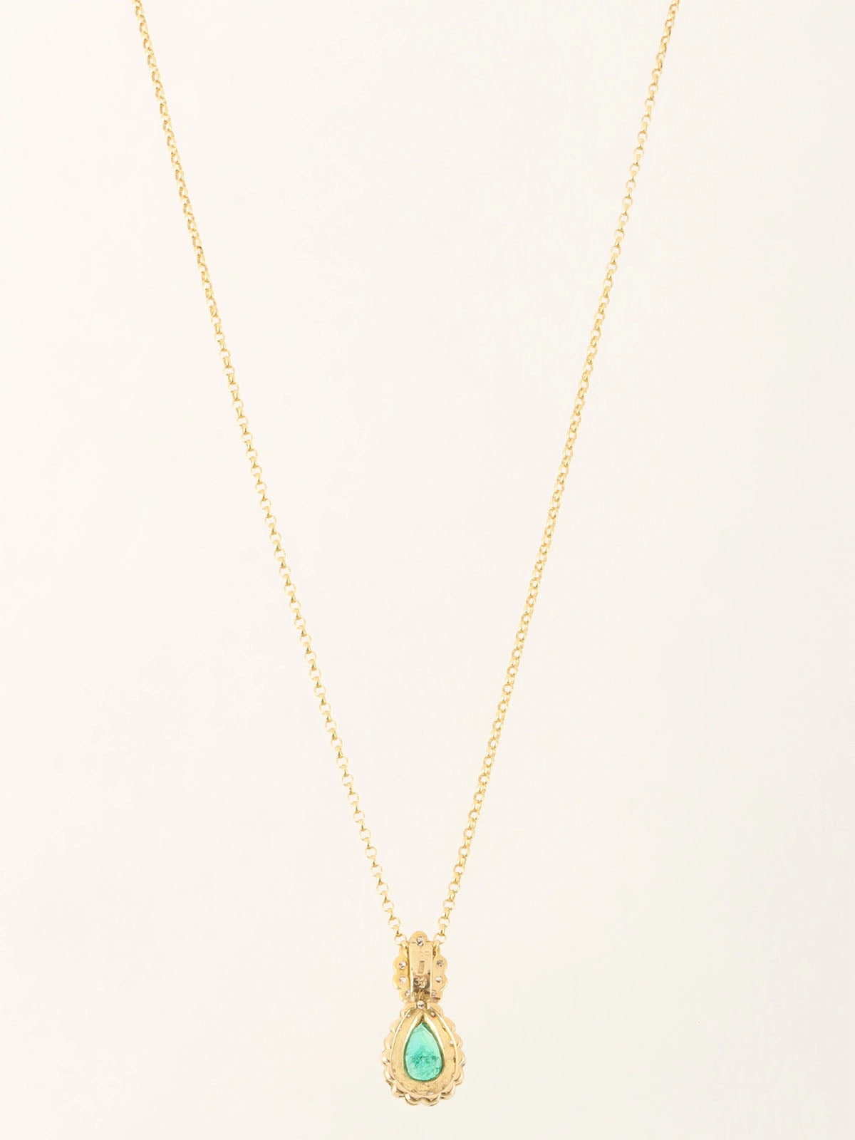 18K Gold/Green Emerald and Diamond Teardrop Necklace