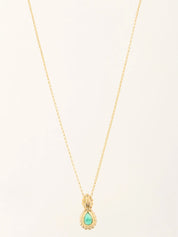 18K Gold/Green Emerald and Diamond Teardrop Necklace