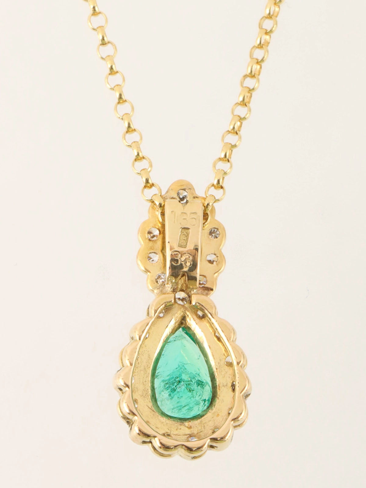 18K Gold/Green Emerald and Diamond Teardrop Necklace