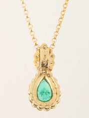 18K Gold/Green Emerald and Diamond Teardrop Necklace