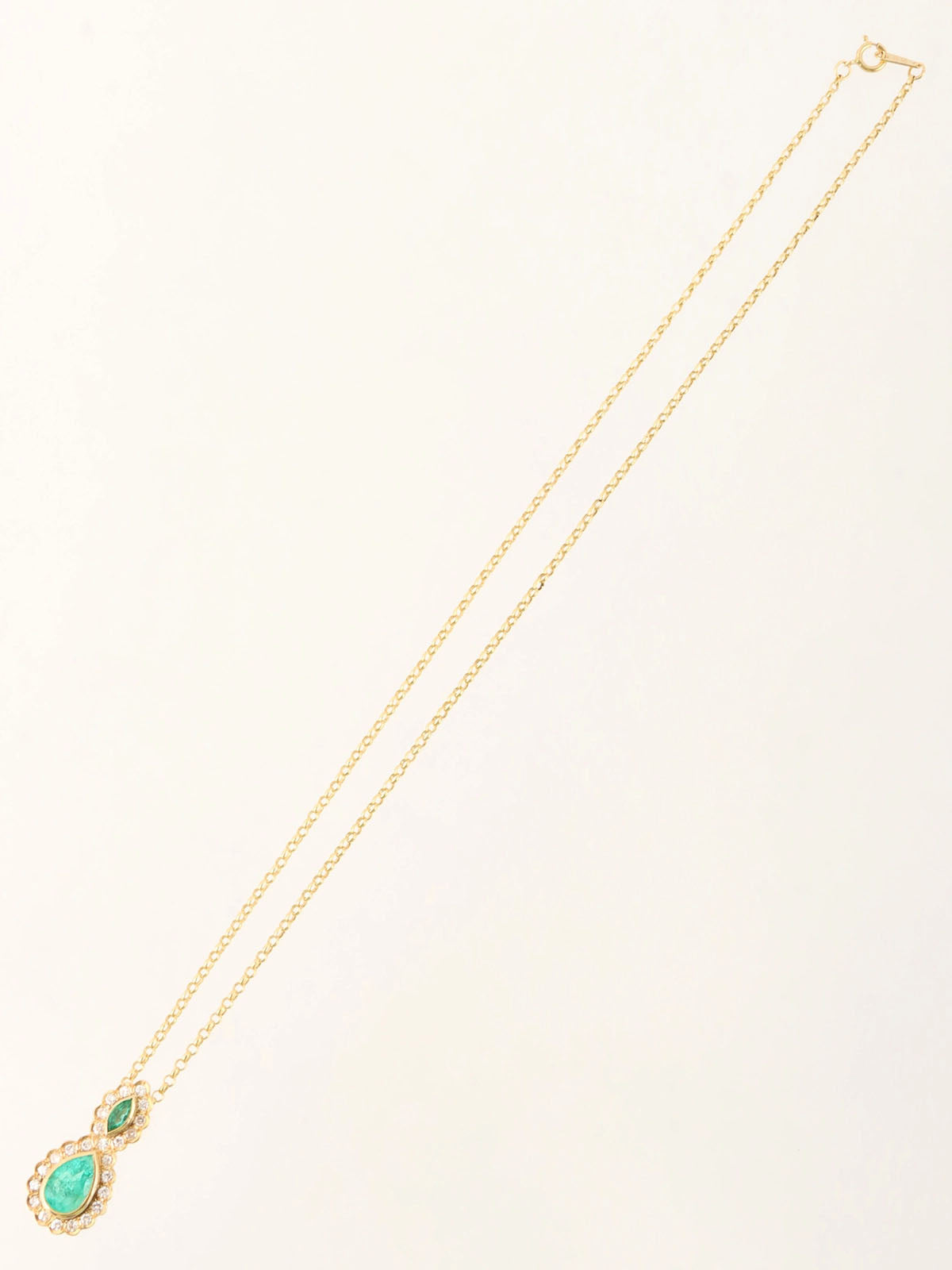 18K Gold/Green Emerald and Diamond Teardrop Necklace