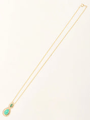 18K Gold/Green Emerald and Diamond Teardrop Necklace