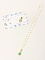 18K Gold/Green Emerald and Diamond Teardrop Necklace