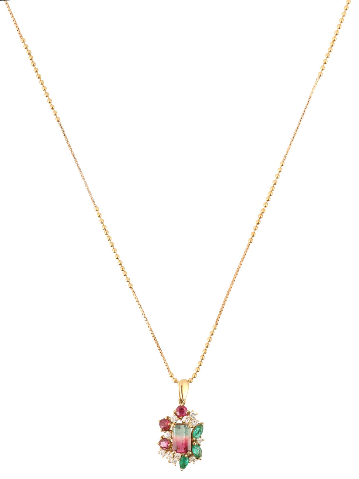 18K Diamond Watermelon Tourmaline Necklace in Gold/Green/Red