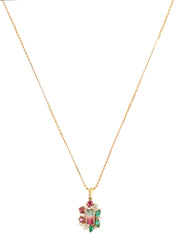 18K Diamond Watermelon Tourmaline Necklace in Gold/Green/Red