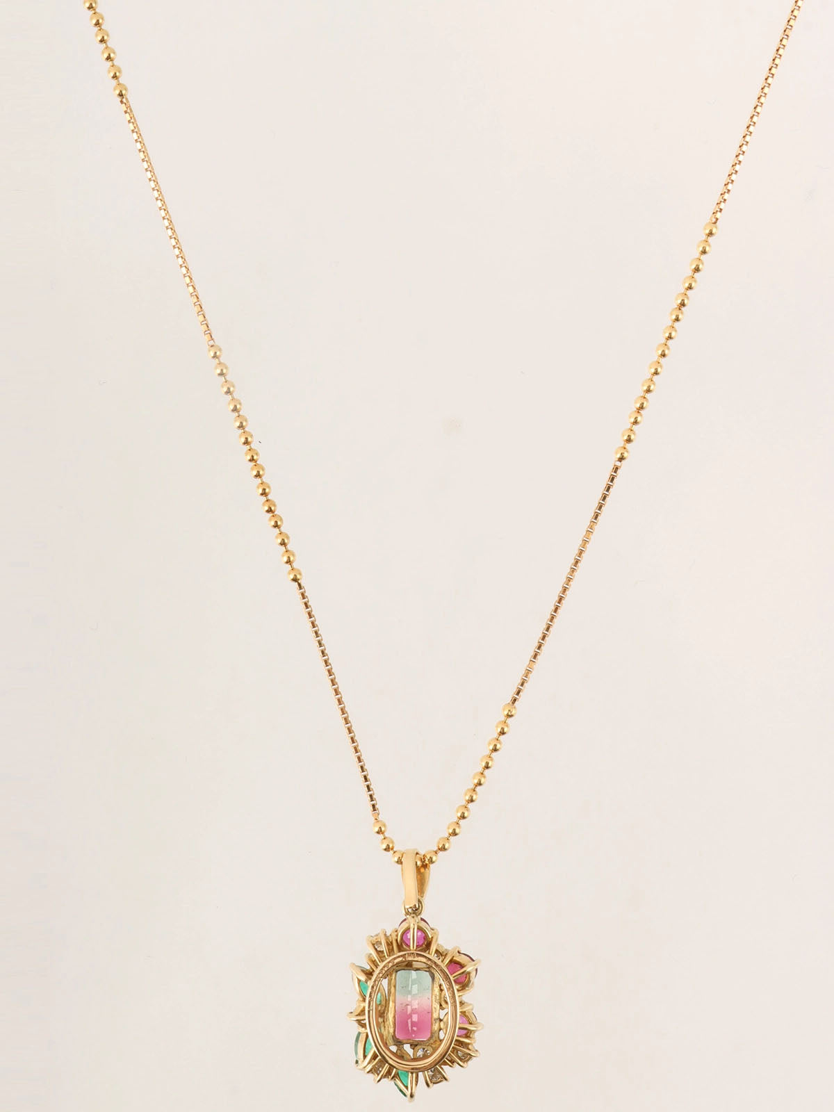 18K Diamond Watermelon Tourmaline Necklace in Gold/Green/Red