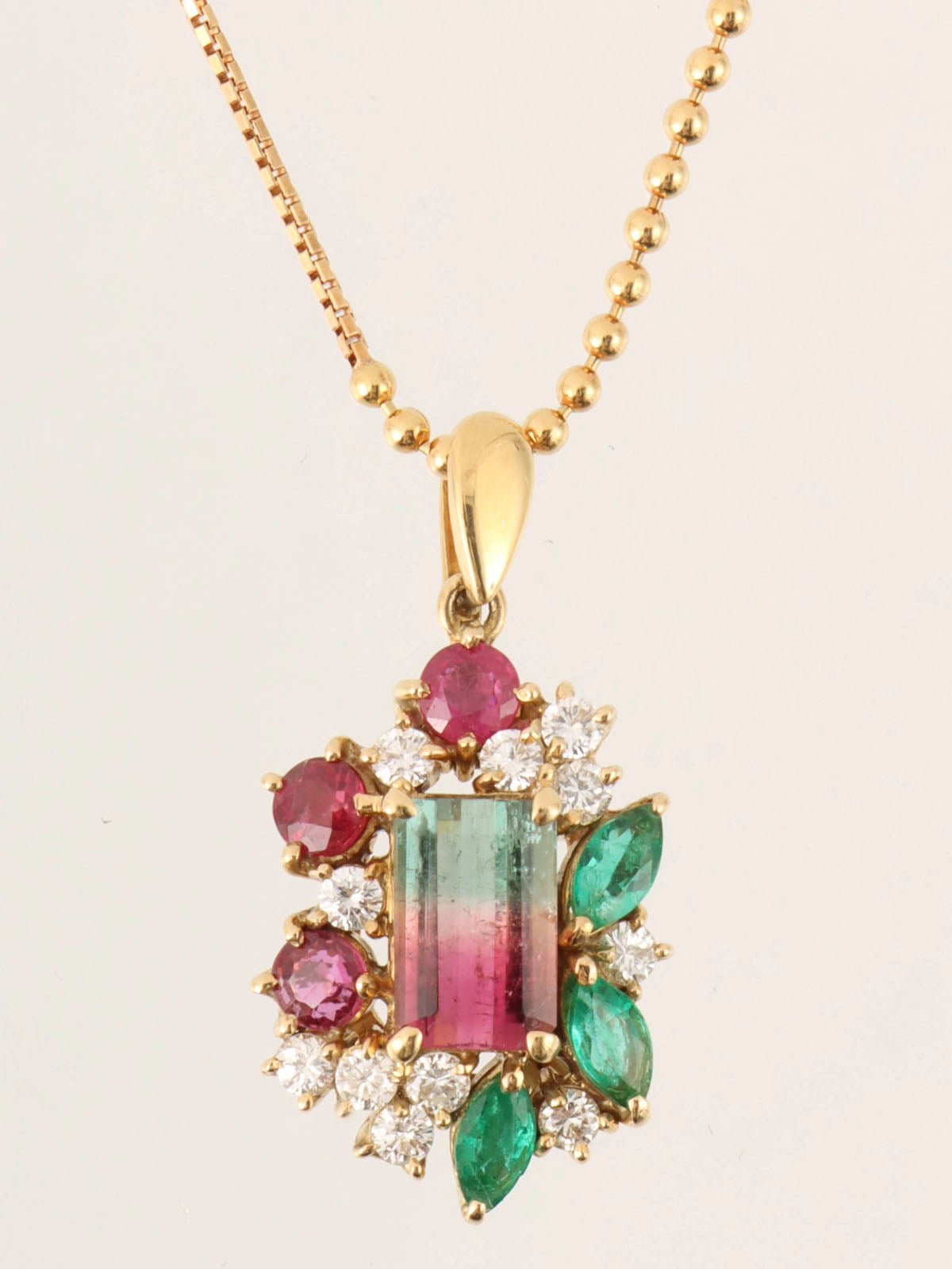 18K Diamond Watermelon Tourmaline Necklace in Gold/Green/Red