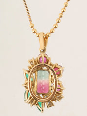 18K Diamond Watermelon Tourmaline Necklace in Gold/Green/Red