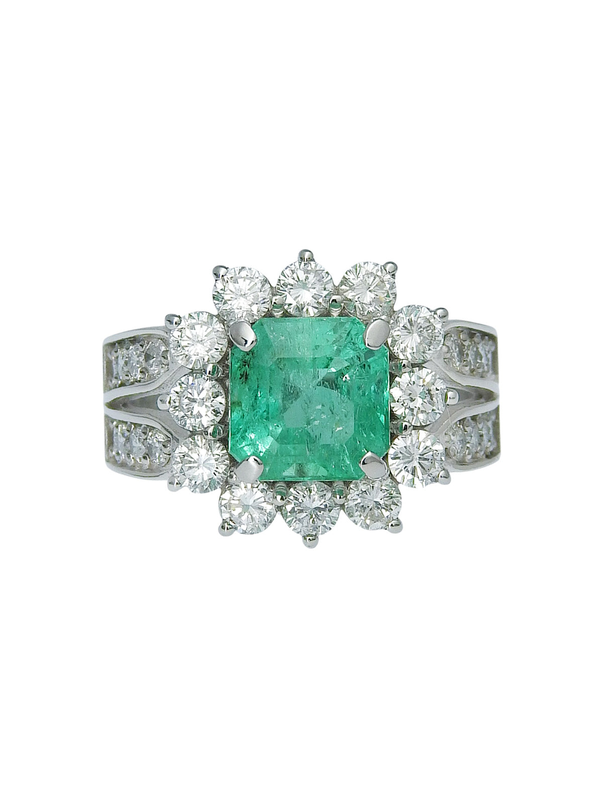 プラチナエメラルドダイヤモンドデザインリング シルバー/グリーン